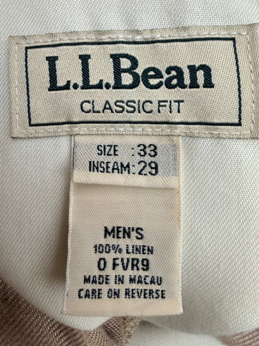 L.L. BEAN Men's VINTAGE Classic Fit 100% LINEN Straight Trouser/Pant | Size 33 - Picture 5 of 6